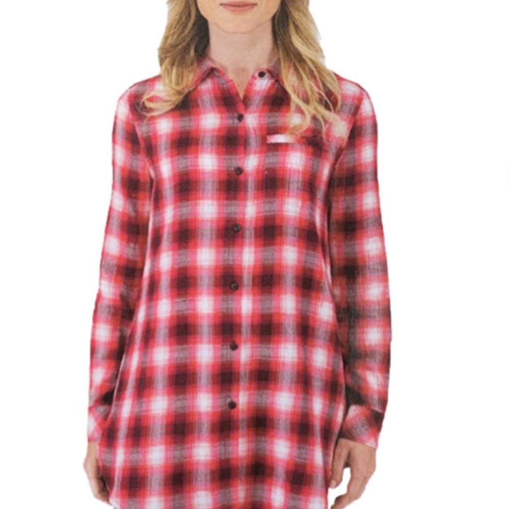 NWT Boston Trader Ladies Plaid Flannel Tunic Shirt S